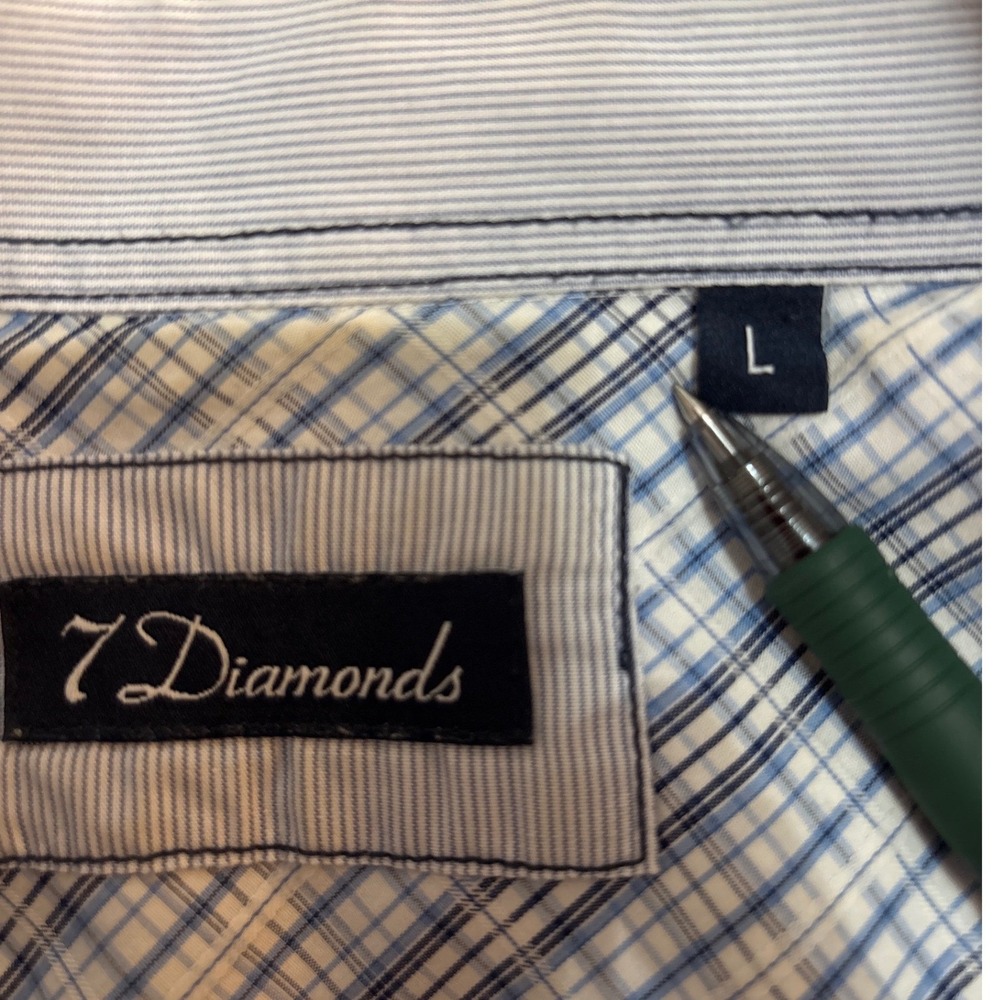 7 Diamonds Mens Short Sleeve Blue White Plaid Button Down Shirt Size Medium - Picture 5 of 5